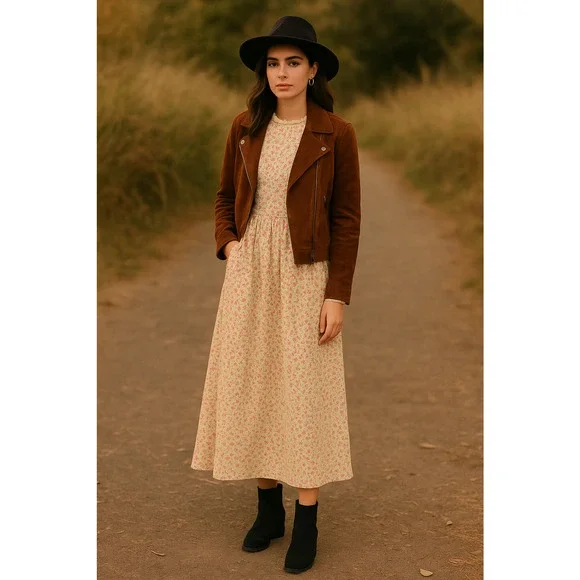 Vintage Cottagecore XS Puff Shoulder Prairie Dress Liberty Floral Butter Yellow - Picture 3 of 12